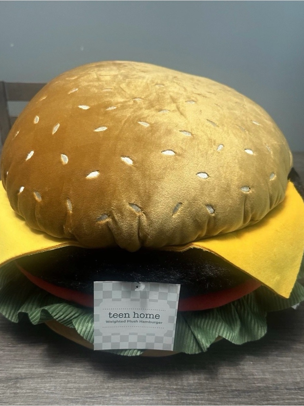 teen home Weighted Plush Hamburger Pillow - Mustard Yellow, Black, Green